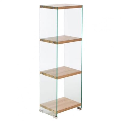 Bibliothèque h. 125 cm en verre trempé et 3 étagères décor chêne