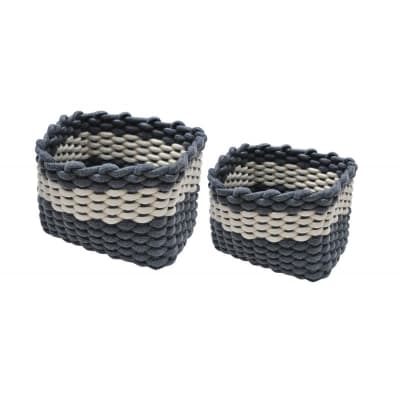 Set de 2 paniers rectangulaires en corde tressée gris et blanc