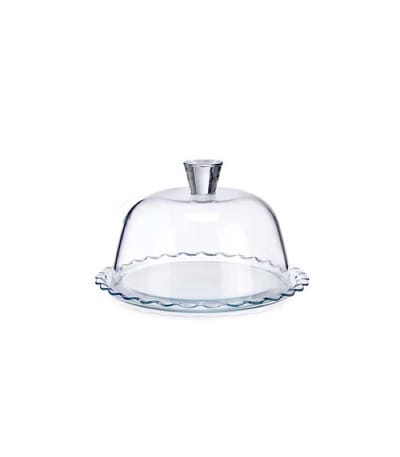 Plat présentoir en verre transparent avec cloche D26,4cm