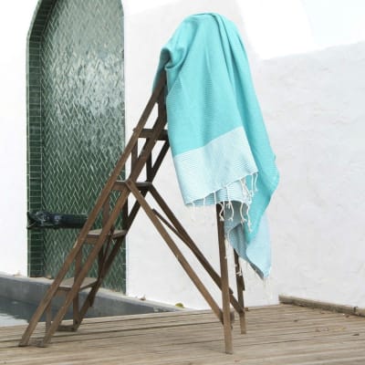 Fouta nid d'abeille xxl coton 200x200 vert turquoise