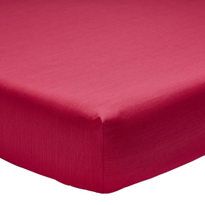 Drap housse fines rayures en bambou rouge 140 x 190