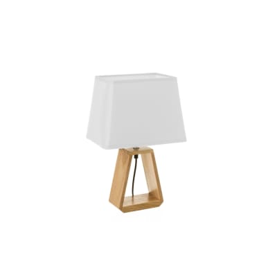 Lampe à poser triangle bois et abat-jour blanc - hauteur 41cm