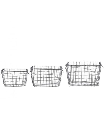 Set de 3 paniers rectangulaires en métal gris