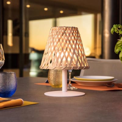 Lampe de table sans fil bambou beige h26cm