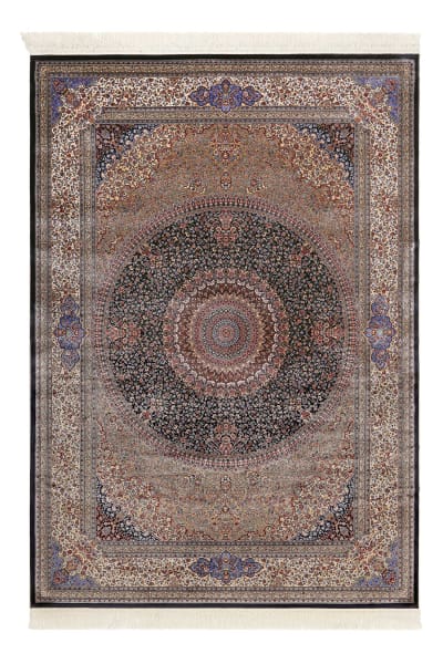 Tapis tissé fin soyeux vintage bleu de très grande qualité 140x80