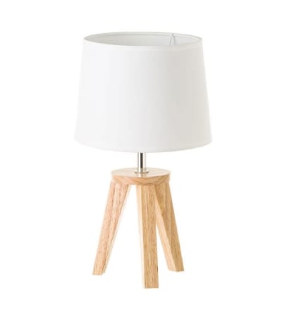 Lampe à poser trépied bois et abat-jour blanc H33,5cm