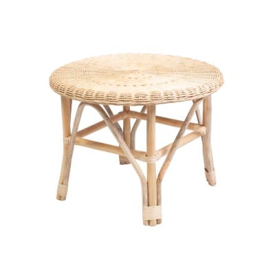 Table basse ronde vintage en rotin 57x60