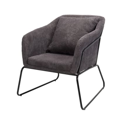 Fauteuil en tissu velours cotelé gris anthracite pieds évasés en métal
