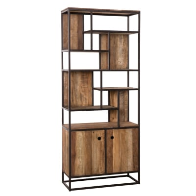 Bibliothèque 2 portes en teck recyclé acacia mahogany métal