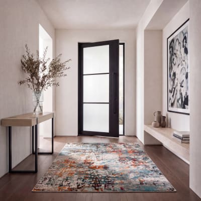 Tapis contemporain en polypropylène gris/bleu, 122 x 183 cm