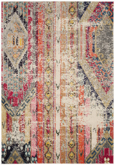 Tapis bohème chic en polypropylène gris/multicolore, 91 x 152 cm