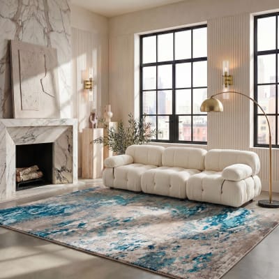Tapis contemporain en polypropylène bleu/gris, 91 x 152 cm