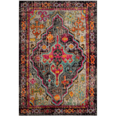 Tapis bohème chic en polypropylène gris/rose, 155 x 231 cm