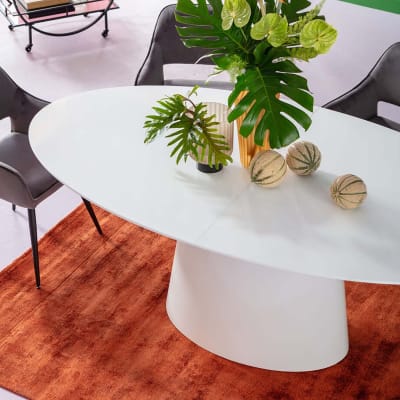 Table à manger ovale 6/8 personnes extensible blanche l200/250
