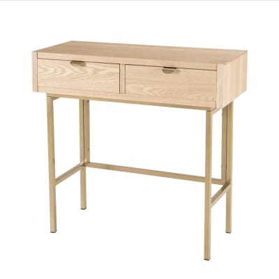 Console 2 tiroirs pieds métal doré