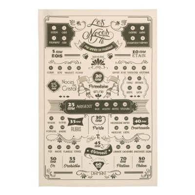 Torchon les années de mariage en coton ecru 48 x 72 cm