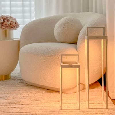 Lanterne solaire rechargeable aluminium blanc h33cm
