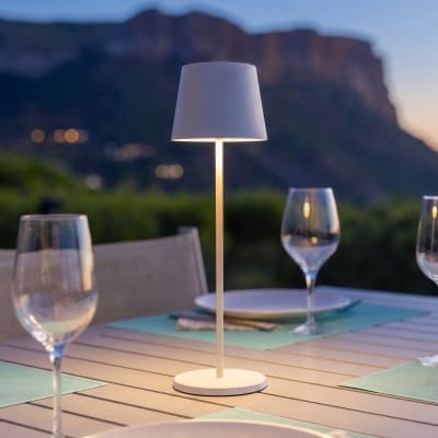 Lampe de table sans fil acier blanc h38cm