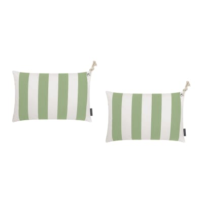 Housses de coussin rayées vert/blanc avec corde - lot de 2- 60x40