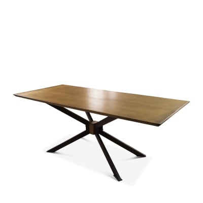 Table de repas en bois et laiton cuivré