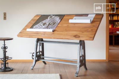 Table d'architecte en fonte et teck marron