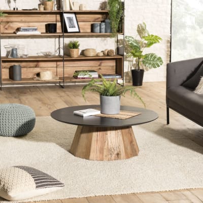 Table basse ronde en pin recyclé d90