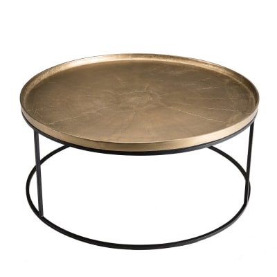 Table basse ronde aluminium doré pieds ronds métal noir d88