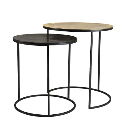 2 tables d'appoint gigognes rondes aluminium doré noir métal d48