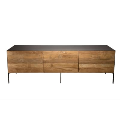 Meuble tv portes tiroir en teck recyclé pieds métal gris anthracite