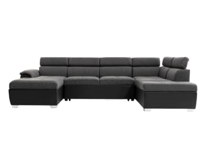 Canapé d'angle panoramique simili/tissu gris/noir - méridienne 196cm