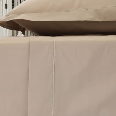 Drap plat en percale de coton beige fonce 180x290 cm