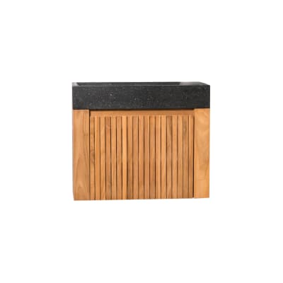 Meuble suspendu de salle de bain en teck et vasque noir l60cm