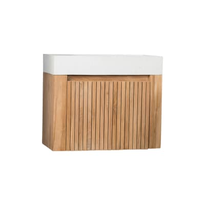 Meuble suspendu en teck et vasque crème l60cm