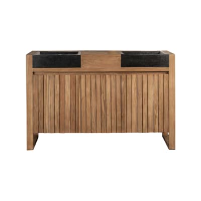 Meuble salle de bain en teck et vasques noir l140cm