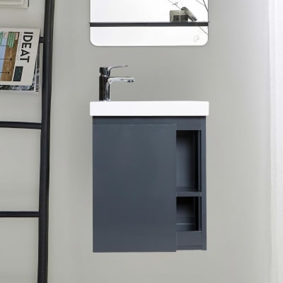 Meuble lave-mains suspendu   avec vasque en résine blanc