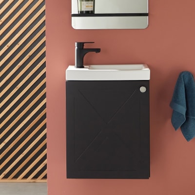 Meuble lave-mains ava noir + robinet noir