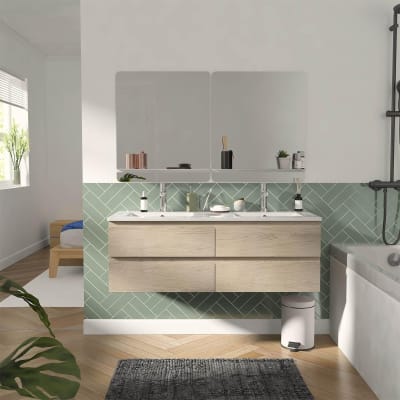 Meuble double vasque  suspendu avec plan céramique 120cm