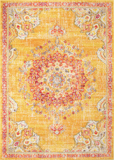 Tapis salon vintage - poils court et doux jaune 120x170