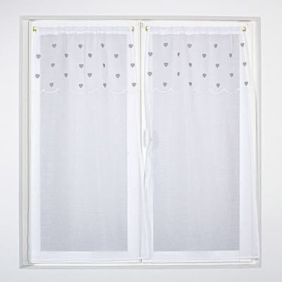 Paire de vitrages droits sablés avec top à coeurs polyester gris 90x60