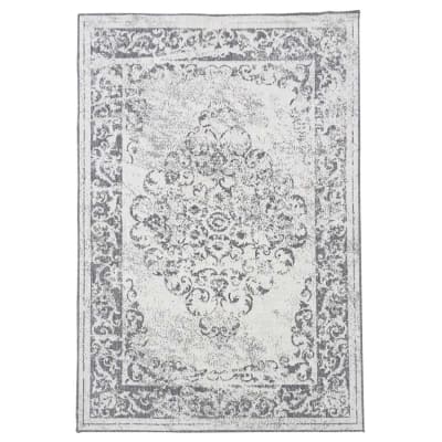 Grand tapis extérieur terrasse, kilim reversible gris 280x380