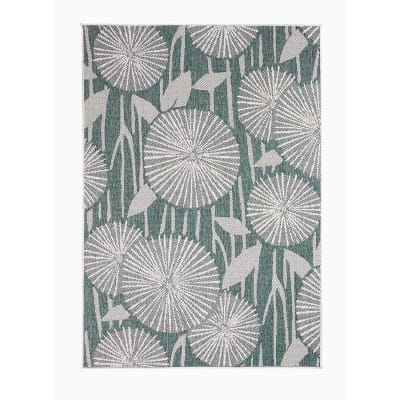 Tapis extérieur terrasse, kilim reversible vert et crème 120x170