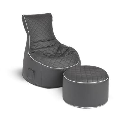 Pouf  noir avec piqure sellerie et passepoil blanc 95x65x90