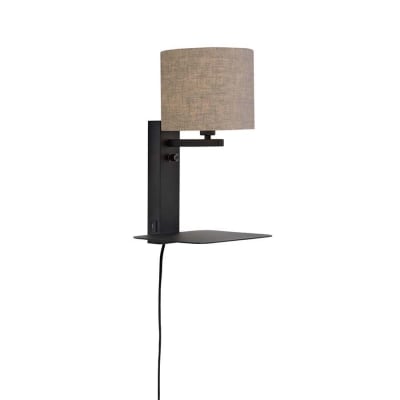 Applique noire avec tablette et abat-jour gris H42cm