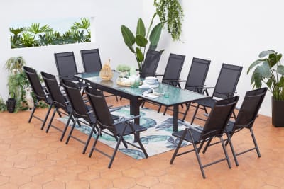 Table de jardin extensible 12 fauteuils en alu et toile pvc