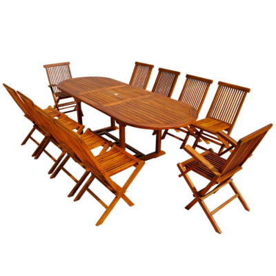 Table de jardin ovale 8 chaises et 2 fauteuils en teck huilé