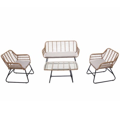 Salon de jardin 4 places en rotin et acier beige et noir