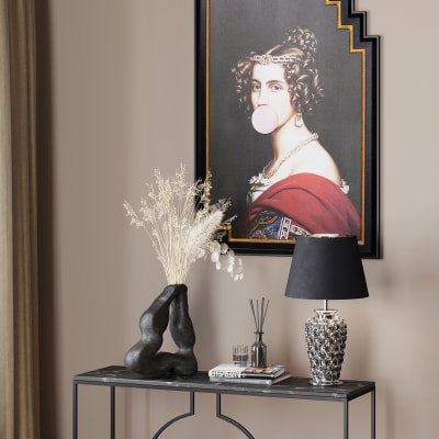 Lampe en céramique chromée et abat-jour noir