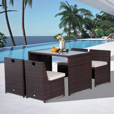 Ensemble salon de jardin encastrable 4 places marron