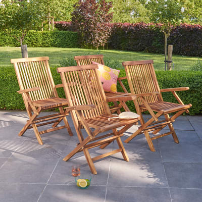 4 fauteuils de jardin en teck huilé massif pliants
