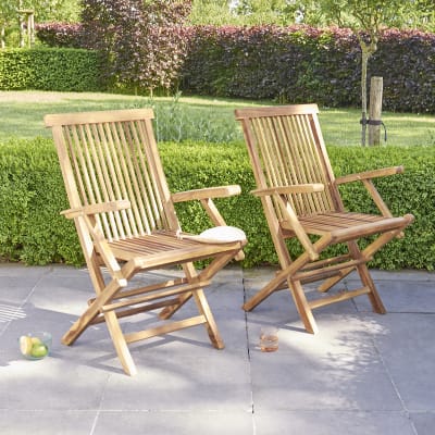 2 fauteuils de jardin en teck huilé massif pliants